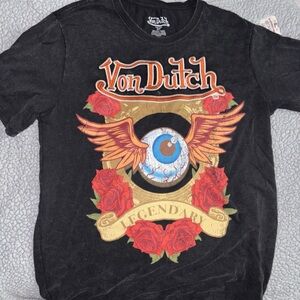 Von Dutch Black Tee with Eye and Rose Graphic